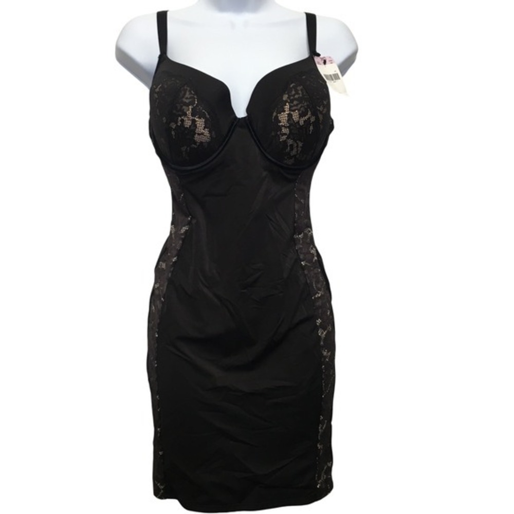 Maidenform Lace Firm Control Shapewear Slip 36D Black Elegant Sculpting Bodycon